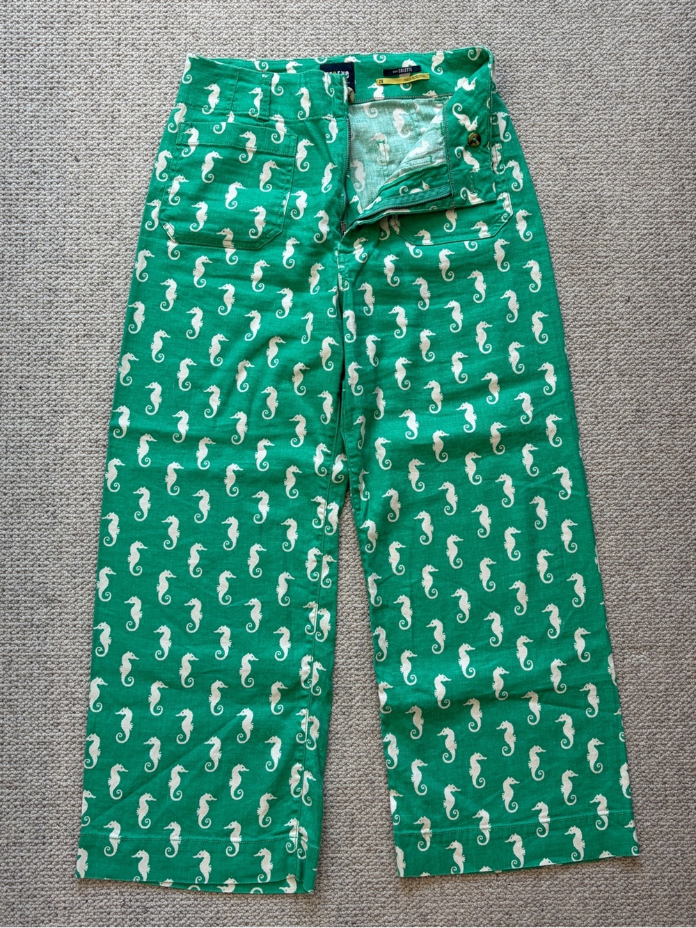 Maeve Anthropologie Colette Green Seahorse Wide Leg Pants 28